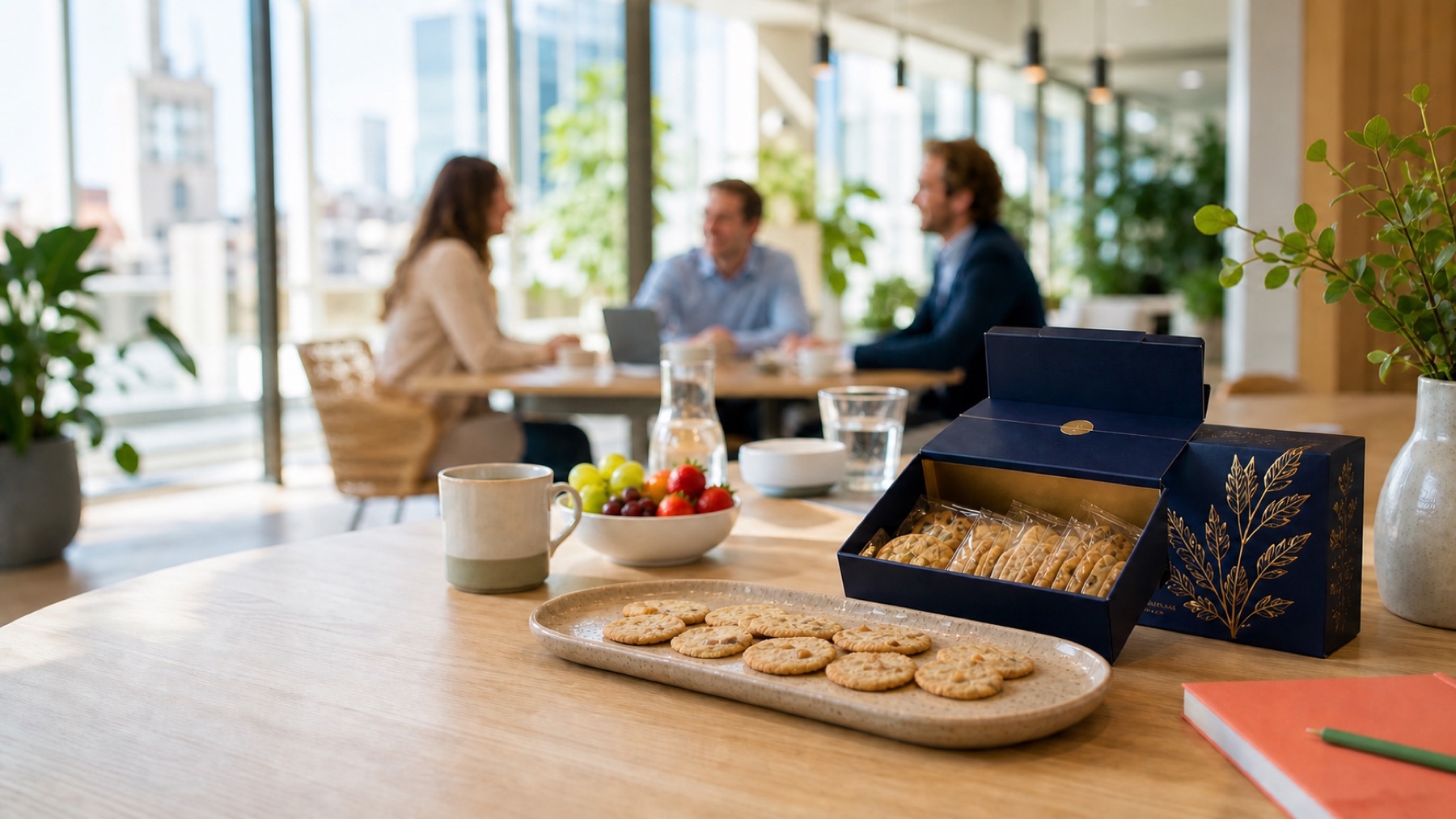 Zakelijke giftbox met Haagse Hofjes op een vergadertafel