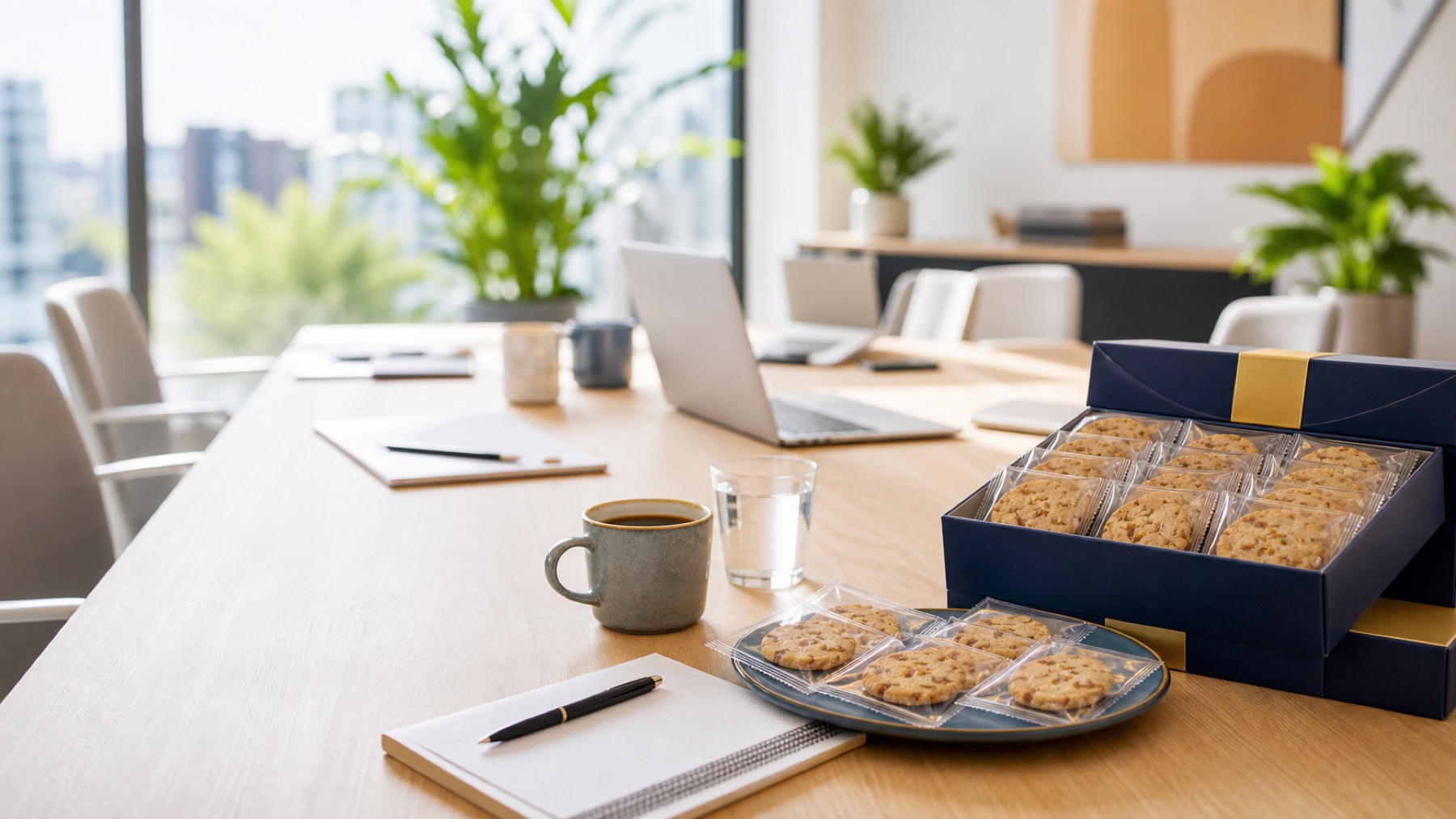 Zakelijke giftbox met Haagse Hofjes in een vergaderruimte