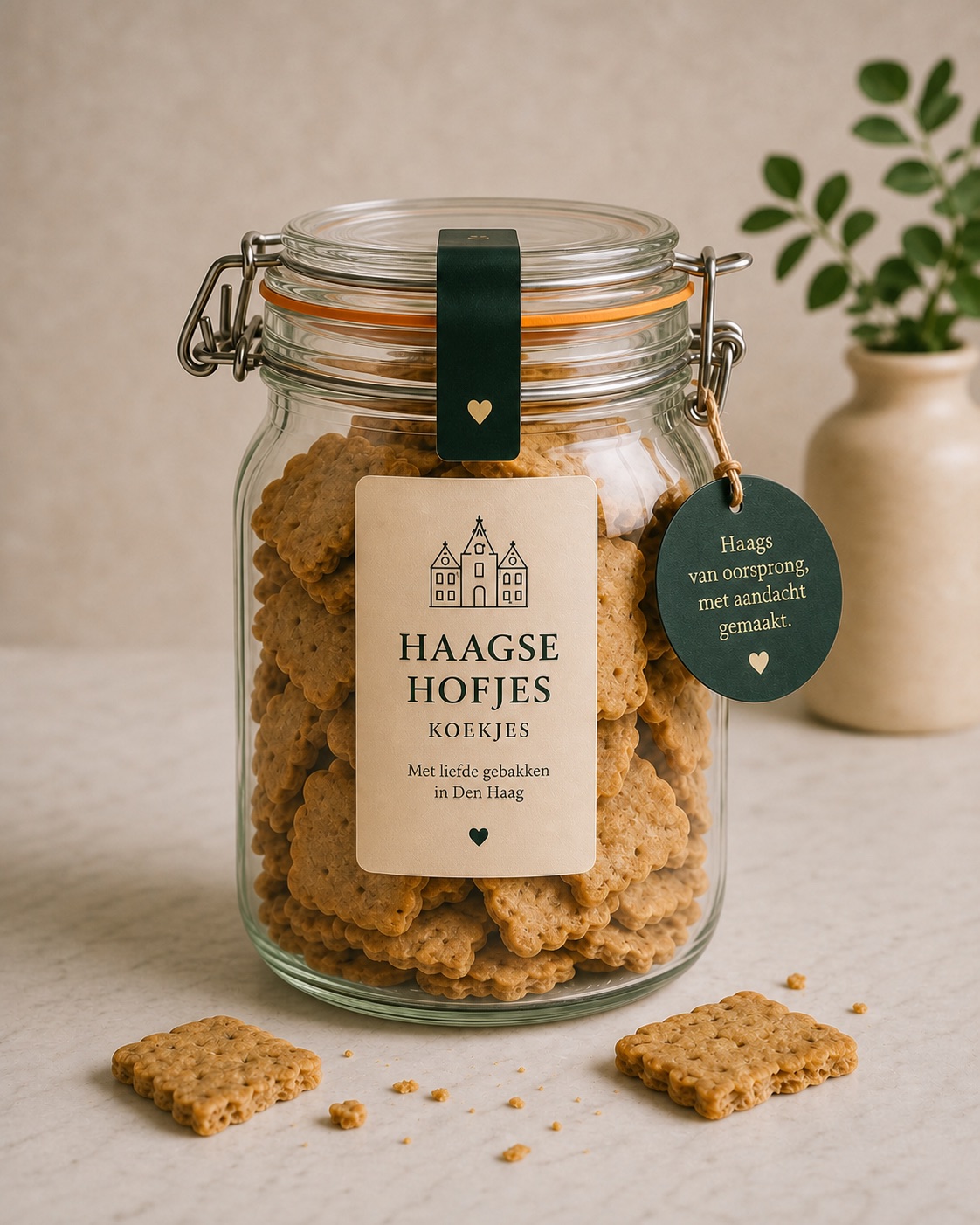 Grote weckpot met Haagse Hofjes koekjes